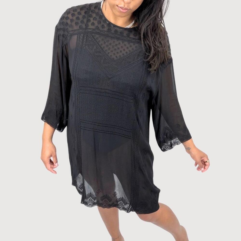 Wilfred Sheer Embroidered Tunic Dress Black Size S